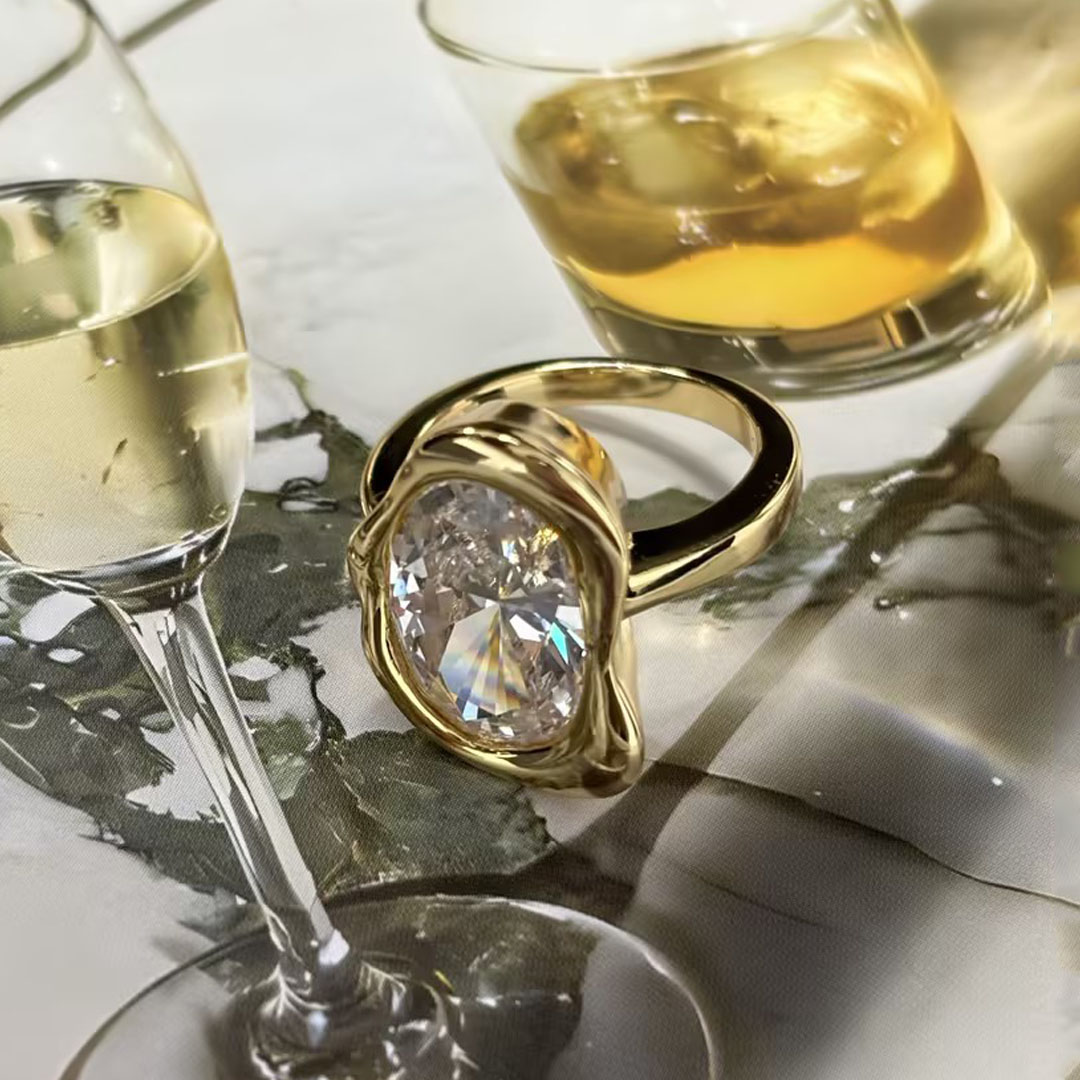 5ct Abstract Bezel Setting Oval Cut White Sapphire Engagement Ring