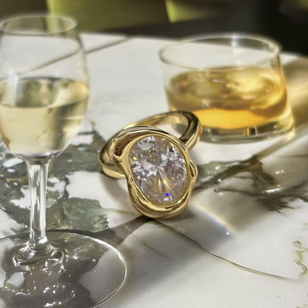 5ct Abstract Bezel Setting Oval Cut White Sapphire Engagement Ring