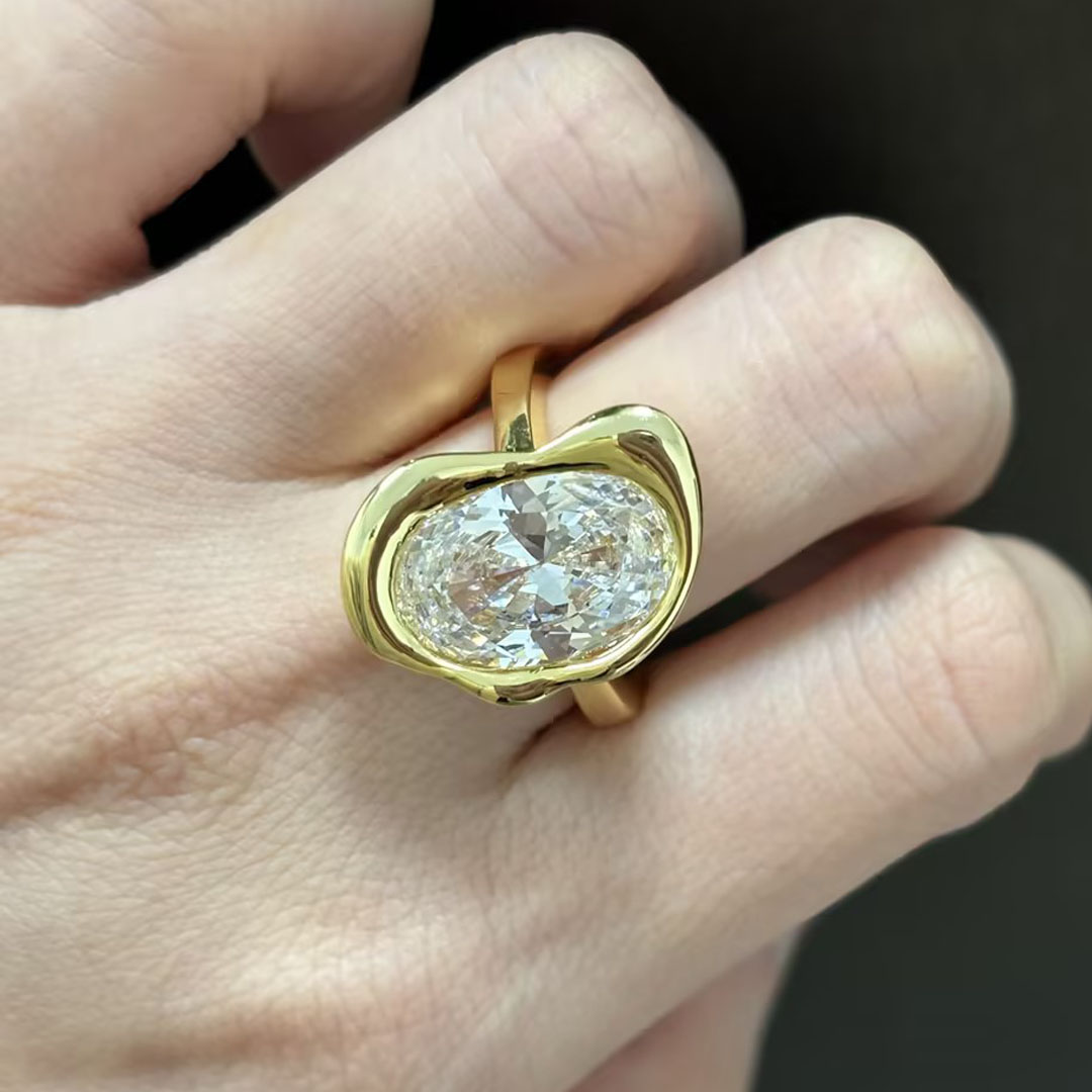 5ct Abstract Bezel Setting Oval Cut White Sapphire Engagement Ring