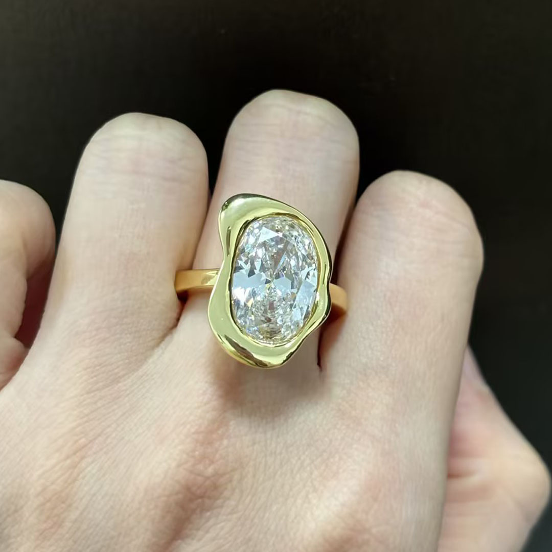 5ct Abstract Bezel Setting Oval Cut White Sapphire Engagement Ring