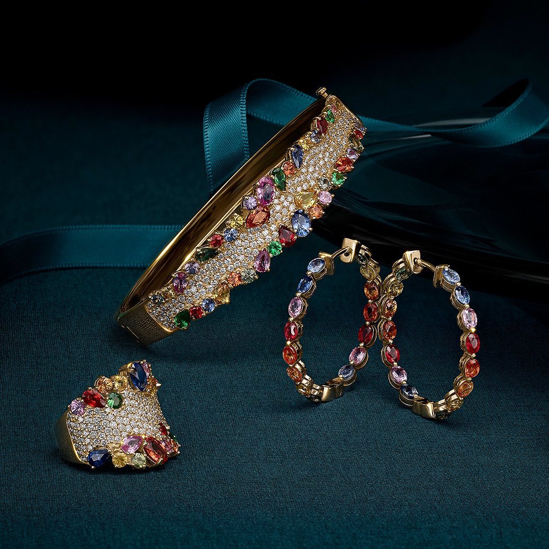 Fashion Pear&Round Cut Multi Sapphire Bangle Bracelet