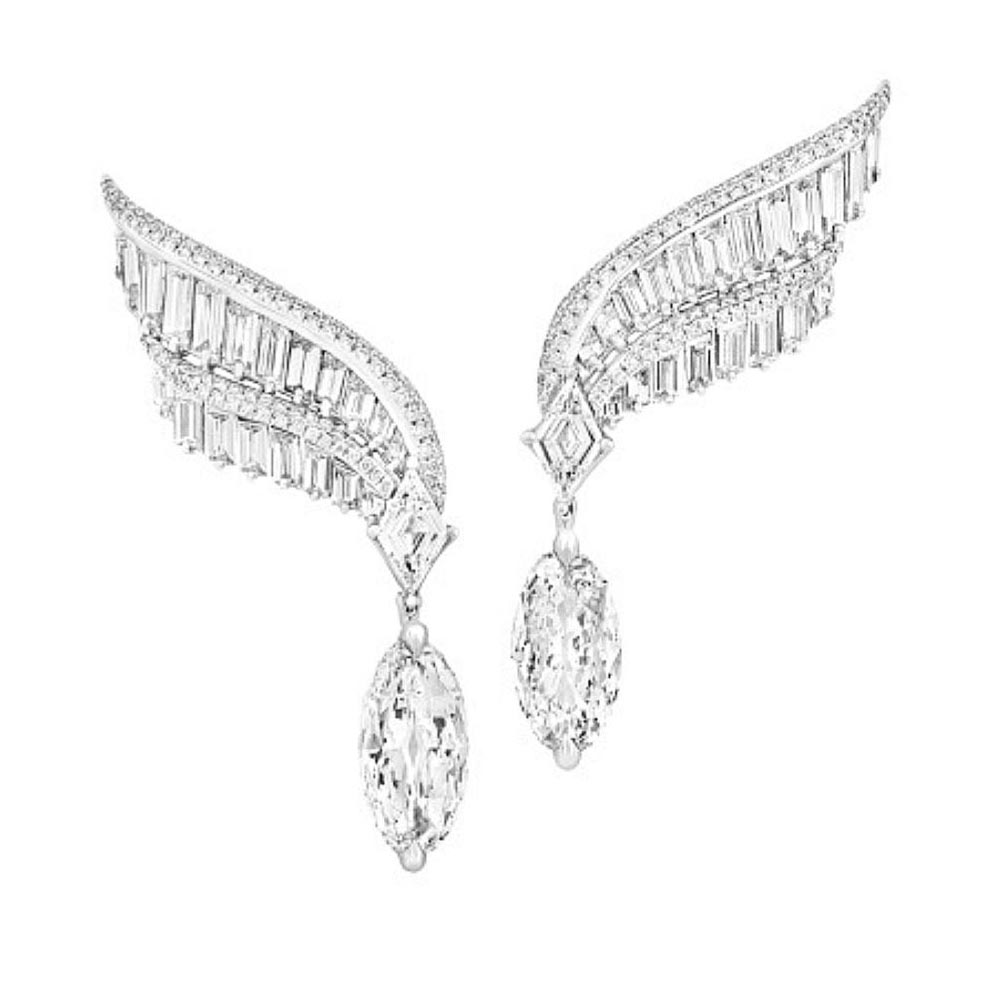 Foliage Design White Sapphire Dangle Earrings