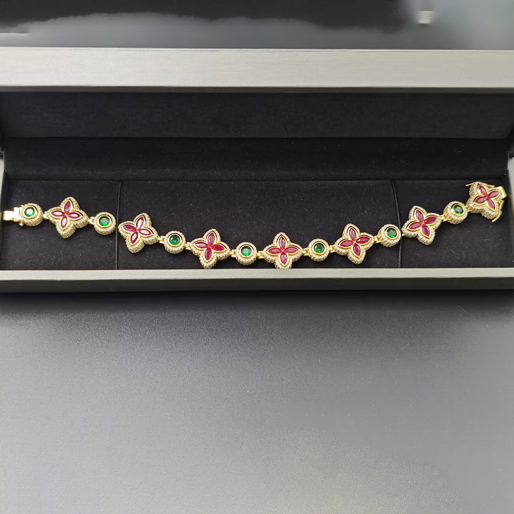 Marquise&Round Cut Ruby Sapphire Men's Clover Chain Bracelet