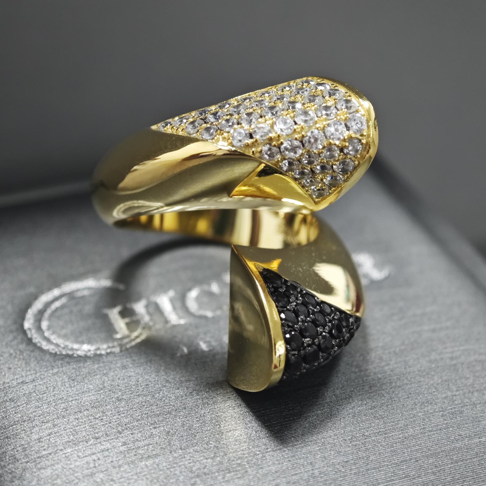 Bypass Design 1.85ct Black&White Sapphire Cocktail Ring