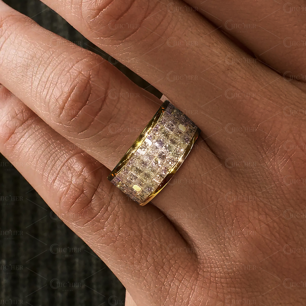 3.75ct Four-row Princess Cut White Sapphire Men's Eternity Ring