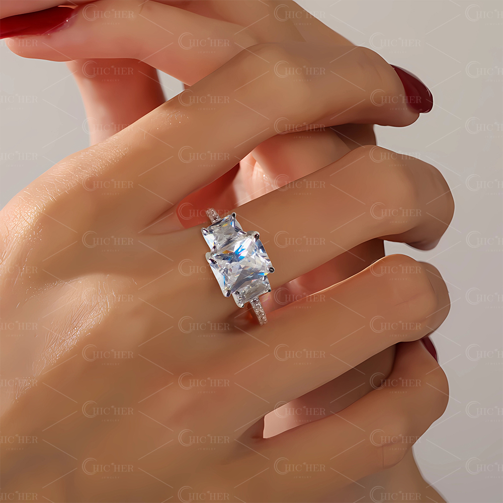 4ct Three-stone Radiant Cut White Sapphire Engagement Ring