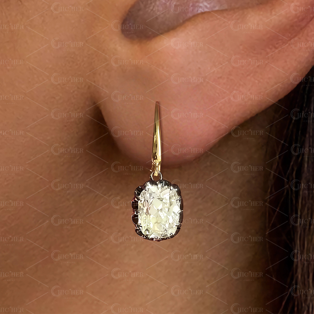 Art Deco Cushion Cut White Sapphire Drop Earrings