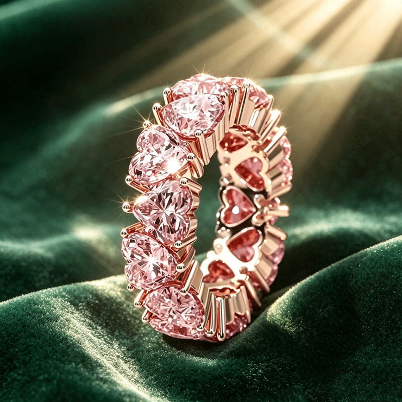 5.75ct Love Heart Cut Light Pink Sapphire Eternity Band