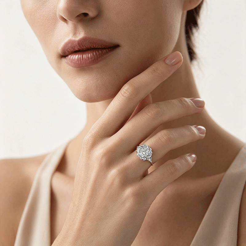 5ct Rose Cut White Sapphire Three-Stone Engagement Ring
