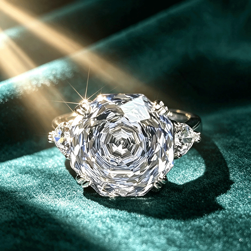 5ct Rose Cut White Sapphire Three-Stone Engagement Ring
