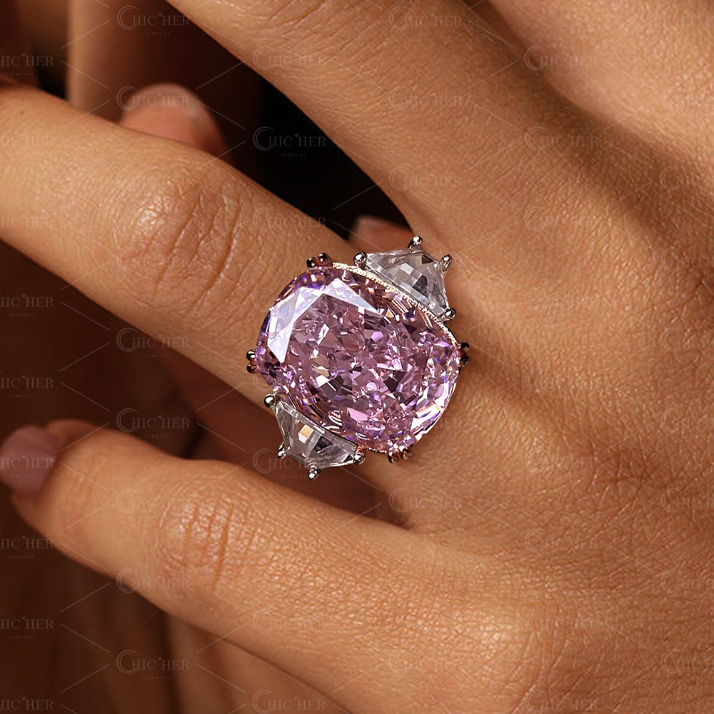5ct Kunzite & White Sapphire Three-Stone Engagement Ring