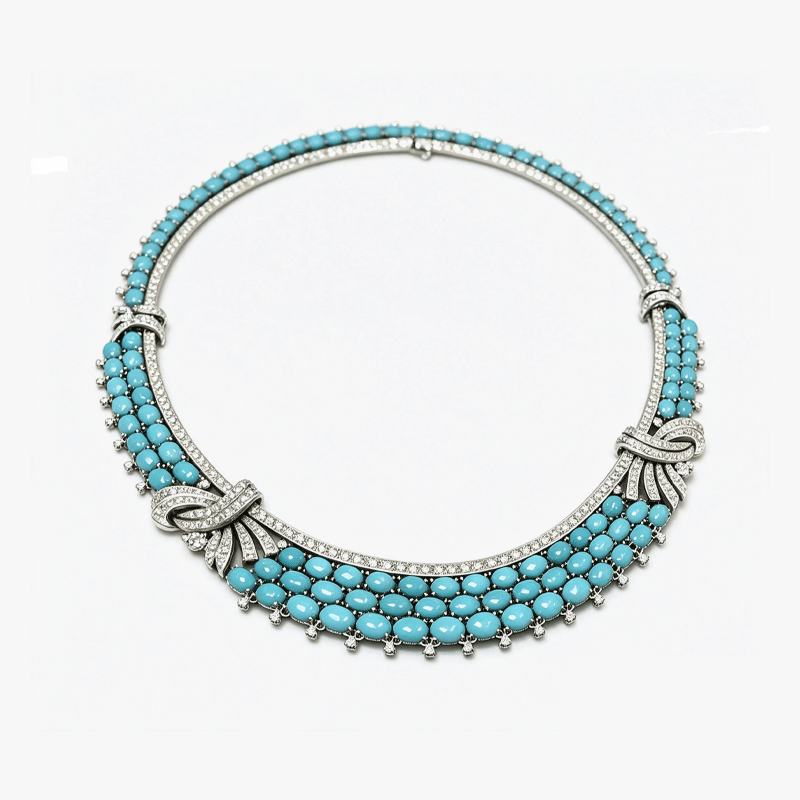 Turquoise & White Sapphire Multi-Layer Choker Necklace