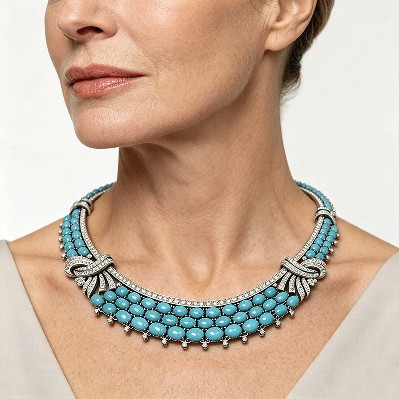 Turquoise & White Sapphire Multi-Layer Choker Necklace