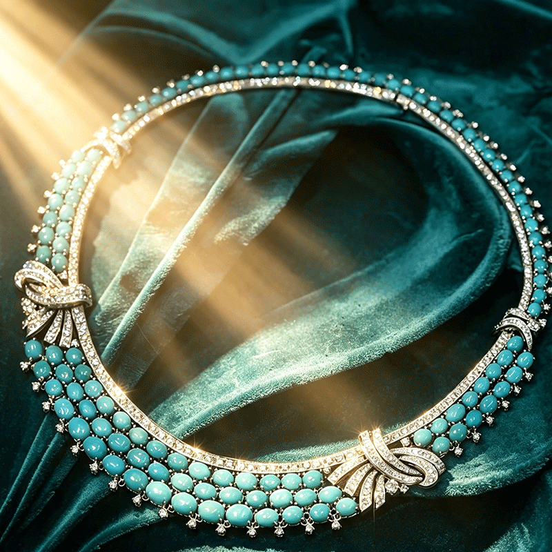 Turquoise & White Sapphire Multi-Layer Choker Necklace