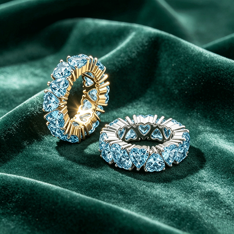 Love Heart Cut Aquamarine Sapphire Eternity Band (2 Color Options)