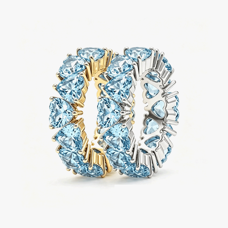 Love Heart Cut Aquamarine Sapphire Eternity Band (2 Color Options)