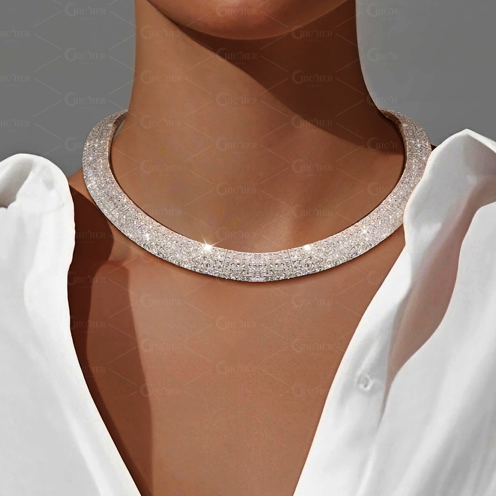 Micro-pave Setting Round Cut White Sapphire Necklace Choker