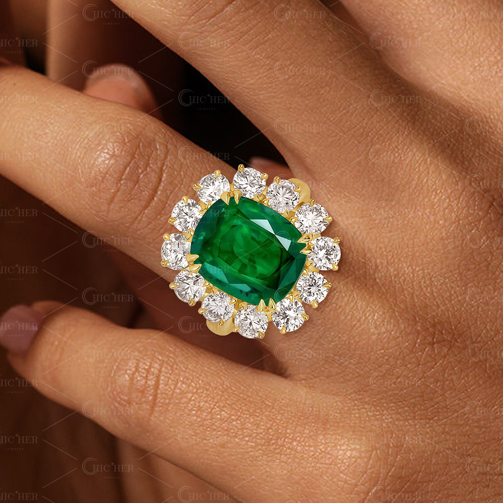 5ct Halo Cushion Cut Created Emerald Sapphire Engagement Ring