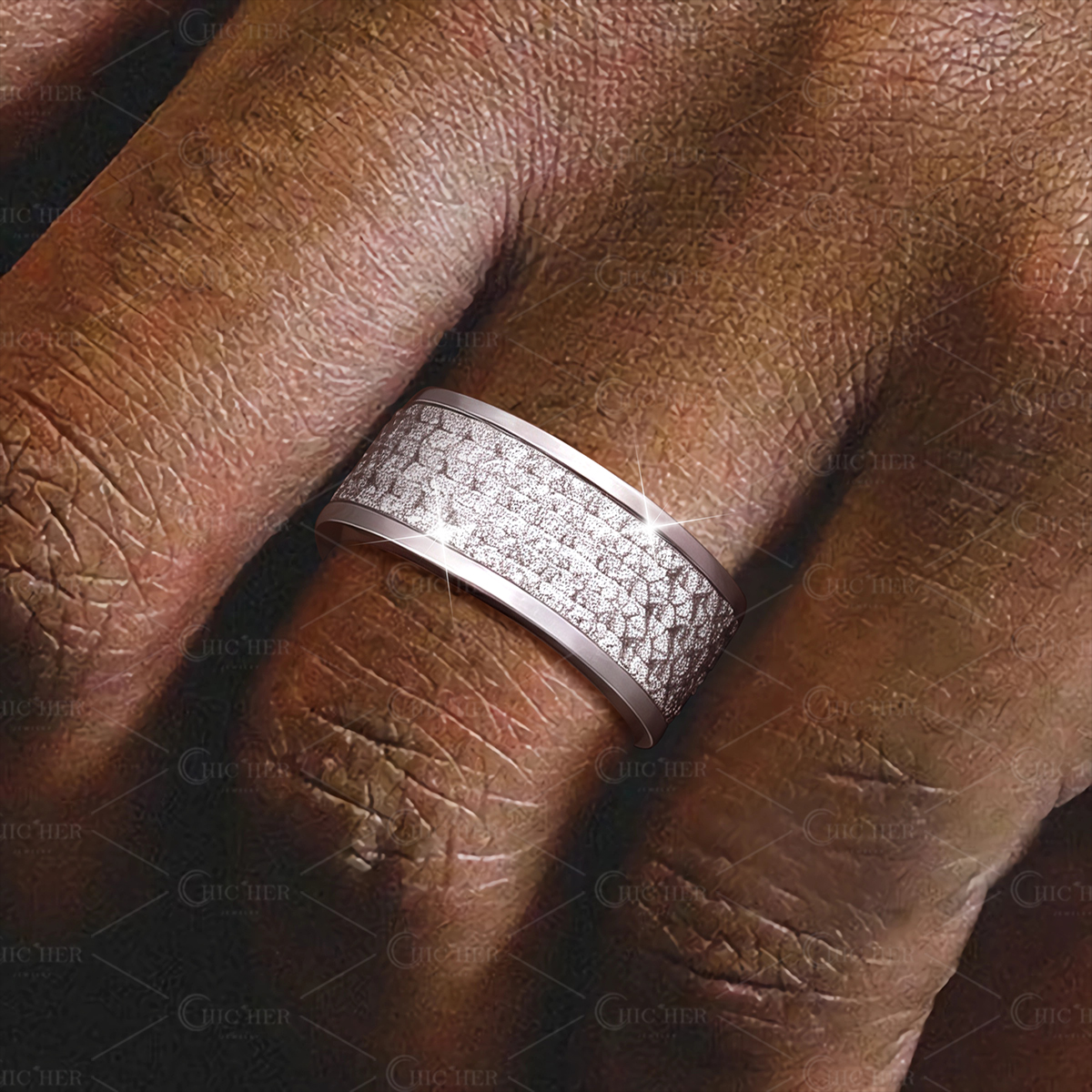 Men 3-Row Iced Out Princess Cut Eternity Men's Wedding Band