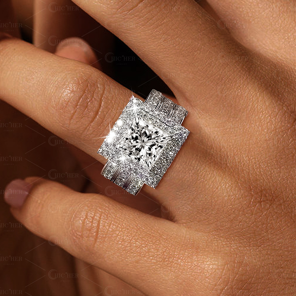 6ct Princess Cut White Sapphire Engagement Ring