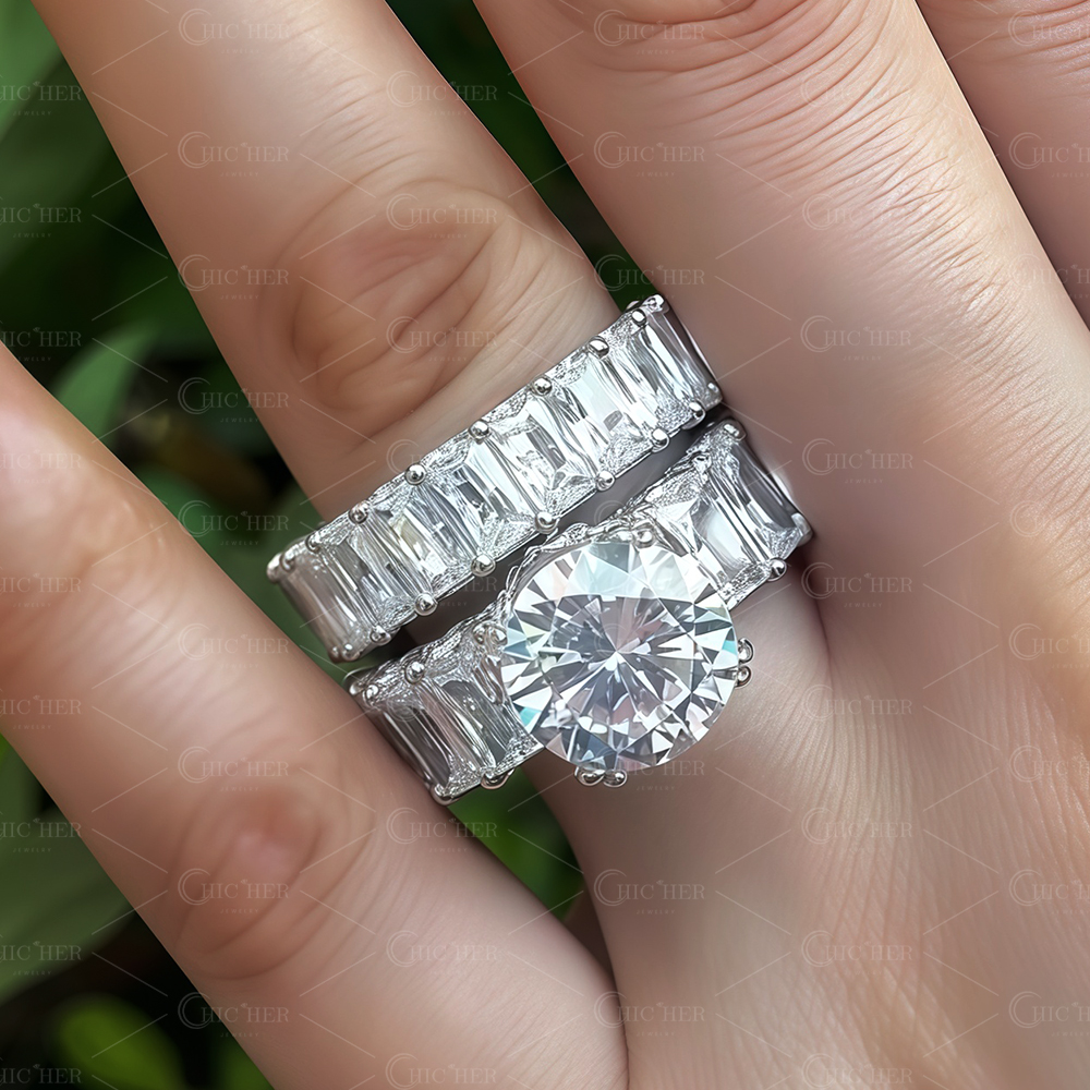 5ct Round Cut White Sapphire Wedding Ring Set