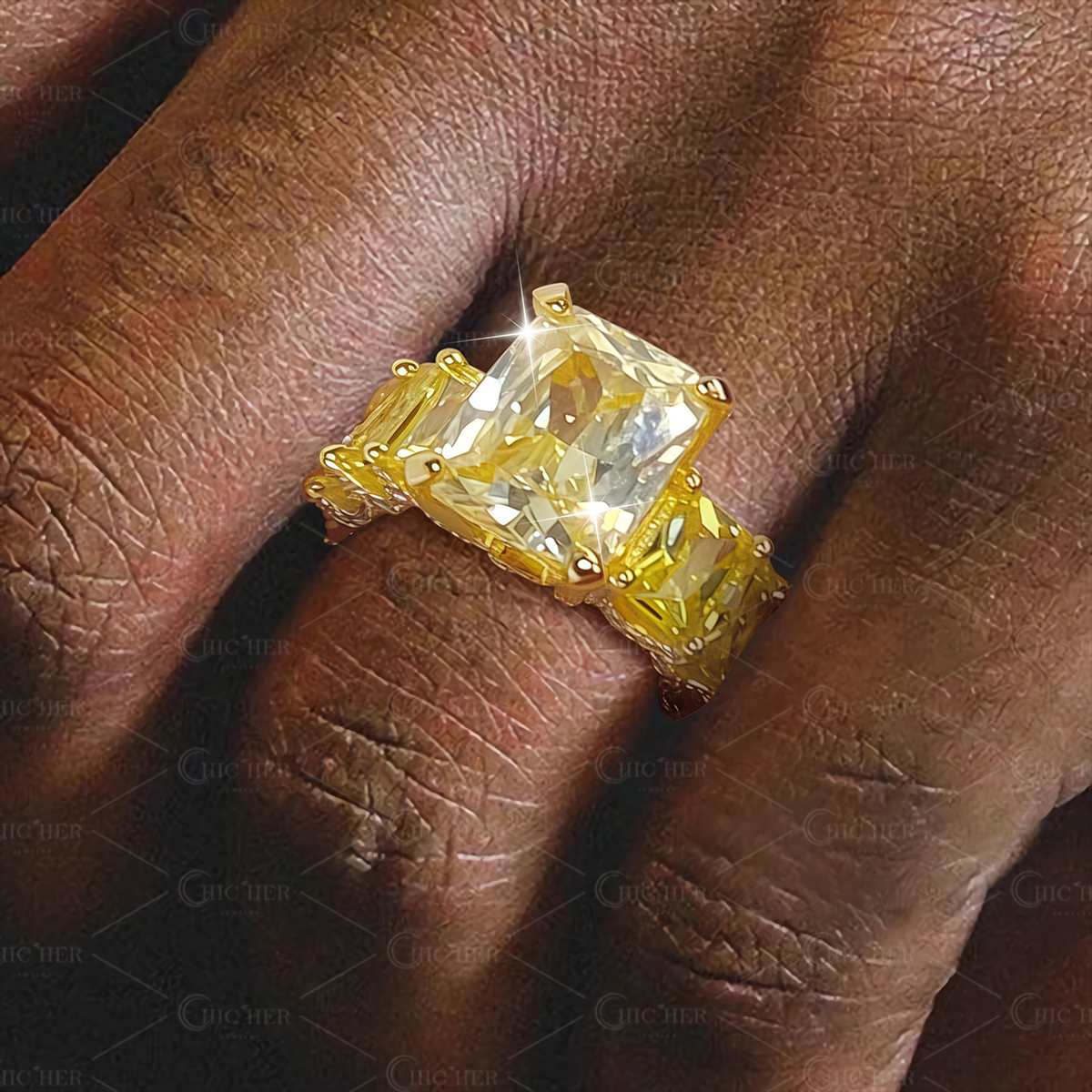 12ct Men's Gold Radiant Cut Yellow Sapphire Engagement Ring
