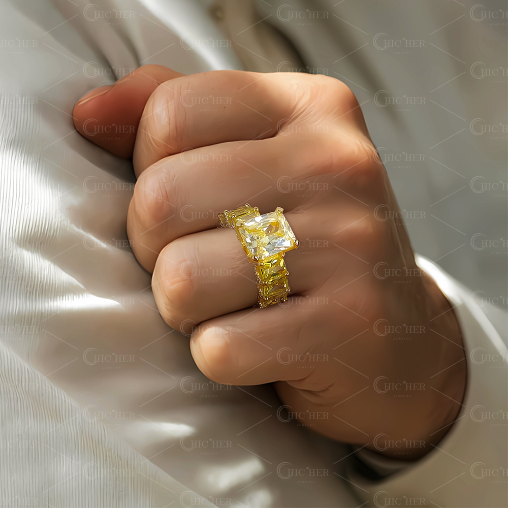 12ct Men's Gold Radiant Cut Yellow Sapphire Engagement Ring