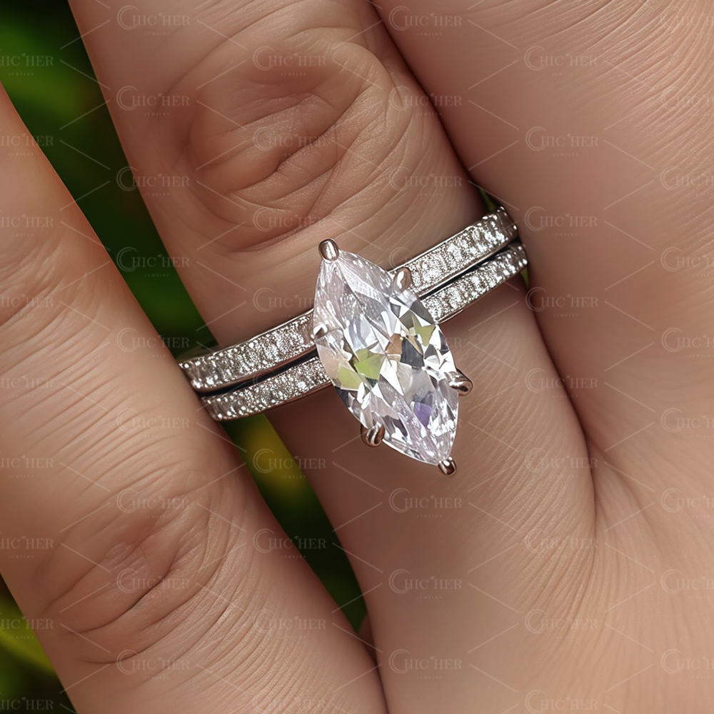 3ct Marquise Cut White Sapphire Wedding Ring Set