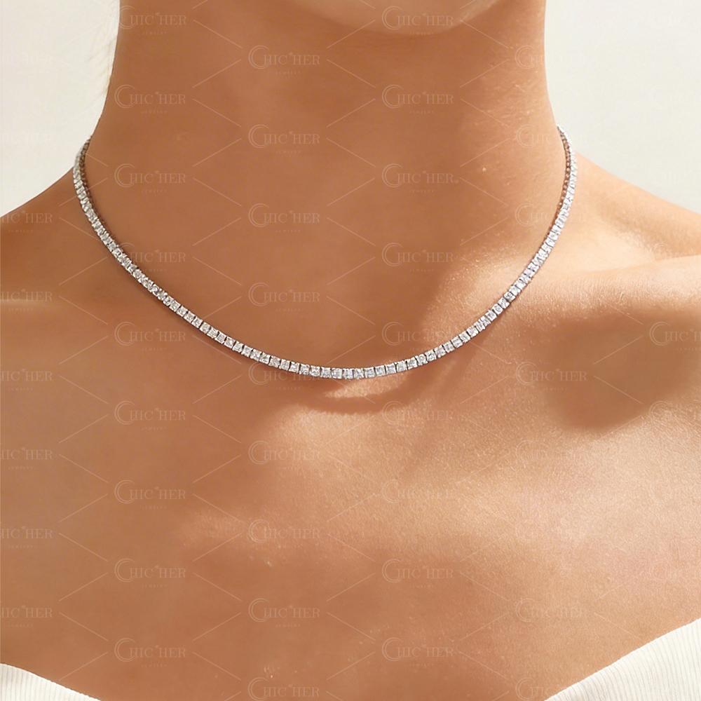 Classic Round Brilliant Cut White Sapphire Tennis Necklace