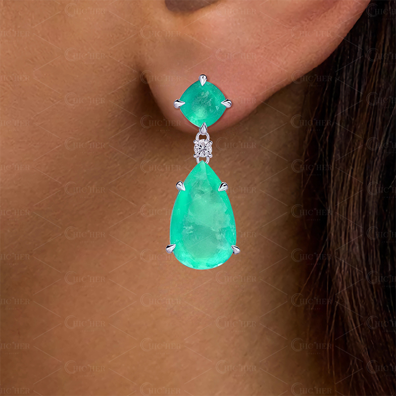 15ct Pear and Cushion Cut Green Gemstone Earrings