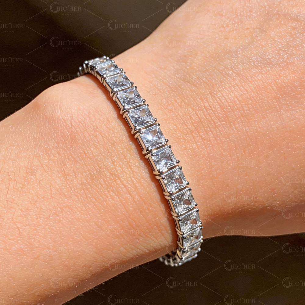 Princess Cut White Sapphire Tennis Chain Bracelet
