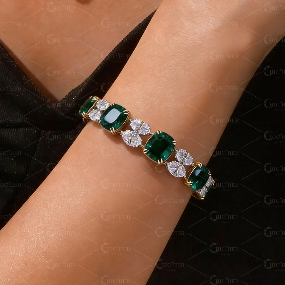 Double Tone Cushion Cut & Marquise Cut Lab-created Sapphire Bracelet