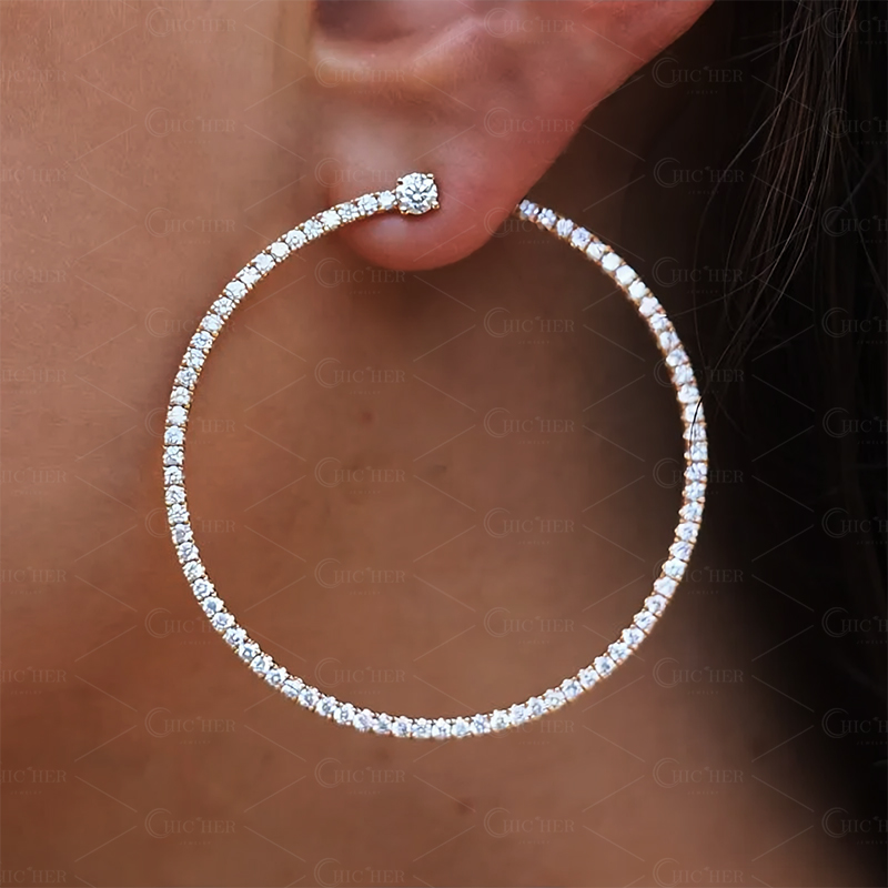 Golden Round Cut White Sapphire Hoop Earrings
