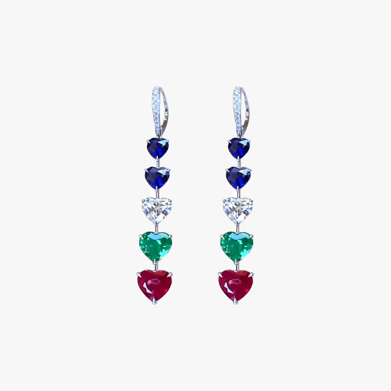 Colorful Love Heart Lab-created Sapphire Drop Earrings