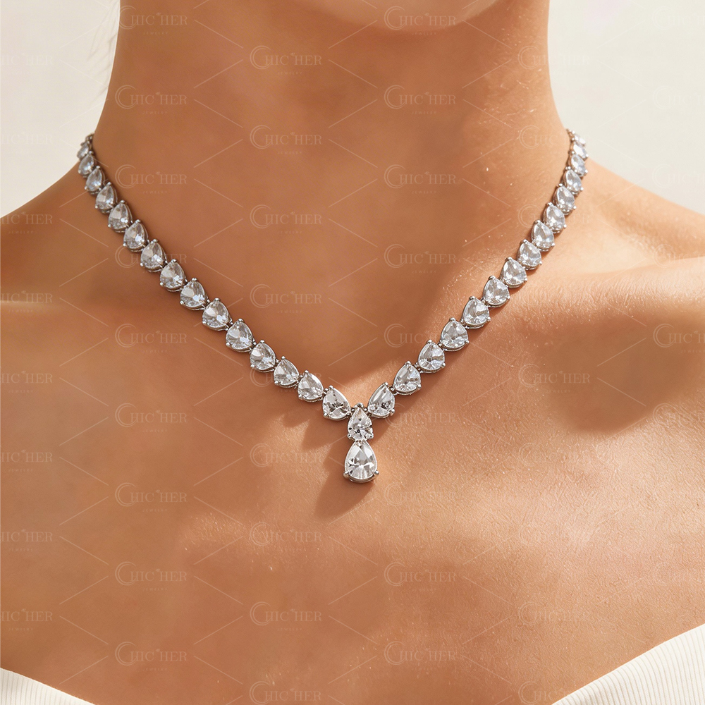 Pear Cut White Sapphire Necklace