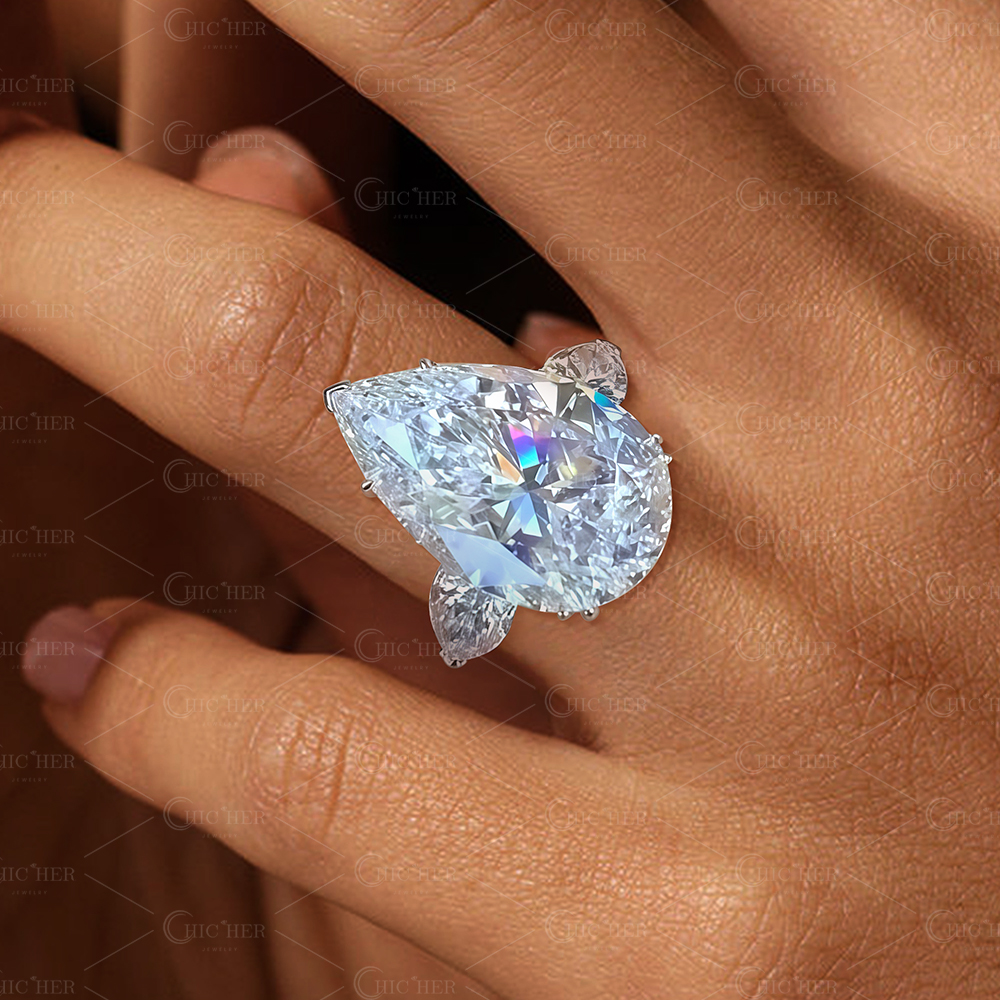 5ct Pear Cut White Sapphire Engagement Ring