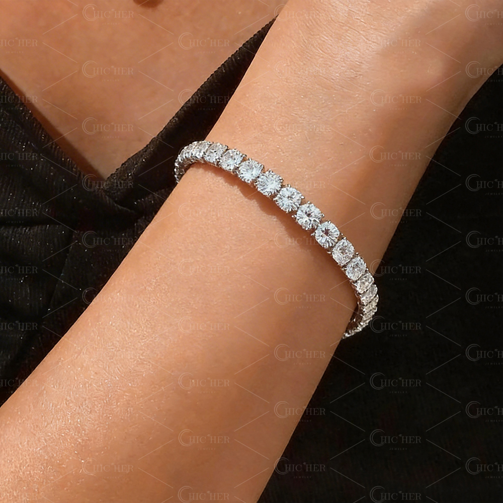 Round Cut  Simple White Sapphire Tennis Bracelet