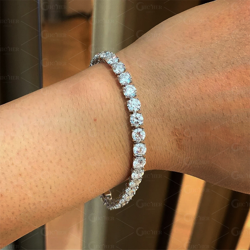 Round Cut  Simple White Sapphire Tennis Bracelet