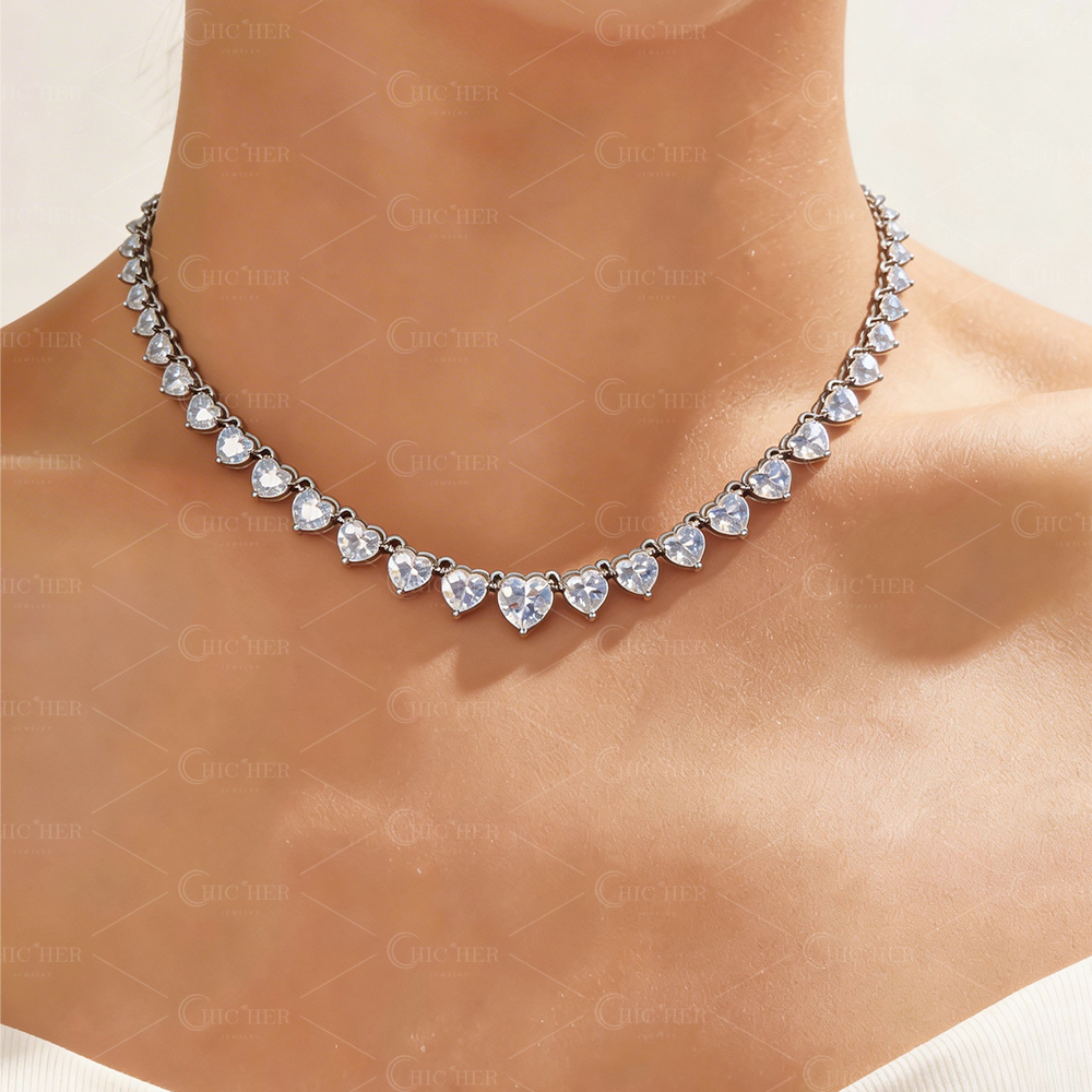 Love Heart White Sapphire Necklace Choker