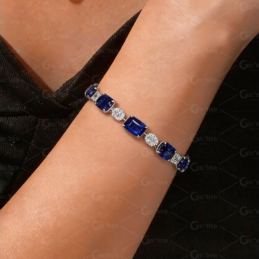 Fashion Two-tone Sapphire & White Sapphire Bracelet Chain