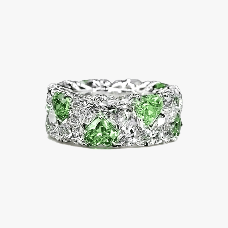 6.35ct Love Heart White&Green Sapphire Eternity Ring Band