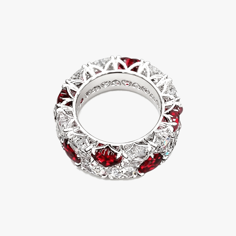 6.35ct Love Heart Garnet&White Sapphire Anniversary Eternity Ring