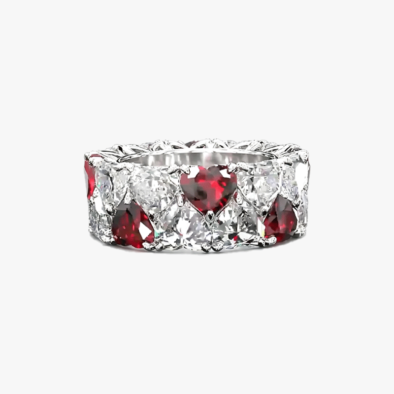 6.35ct Love Heart Garnet&White Sapphire Anniversary Eternity Ring