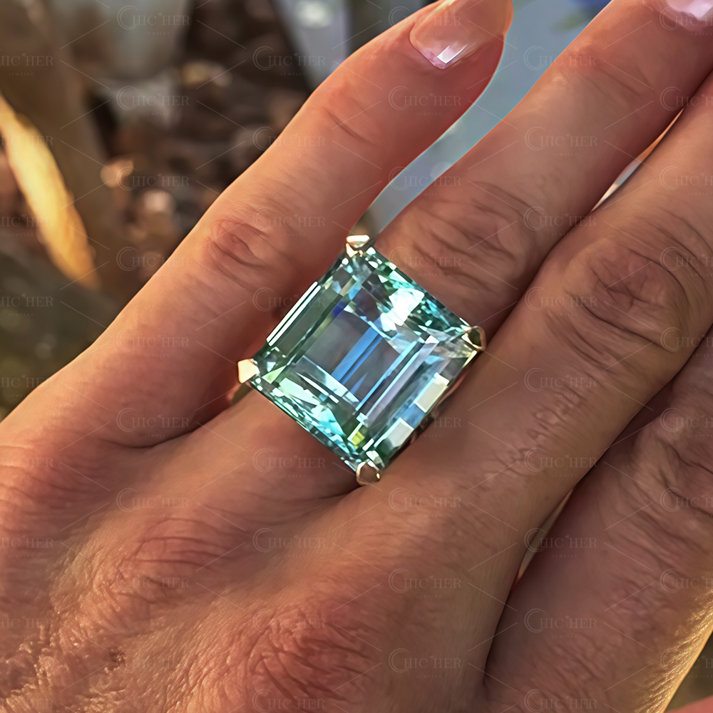 8ct Emerald Cut Aquamarine Sapphire Engagement Ring