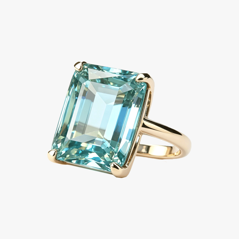 8ct Emerald Cut Aquamarine Sapphire Engagement Ring