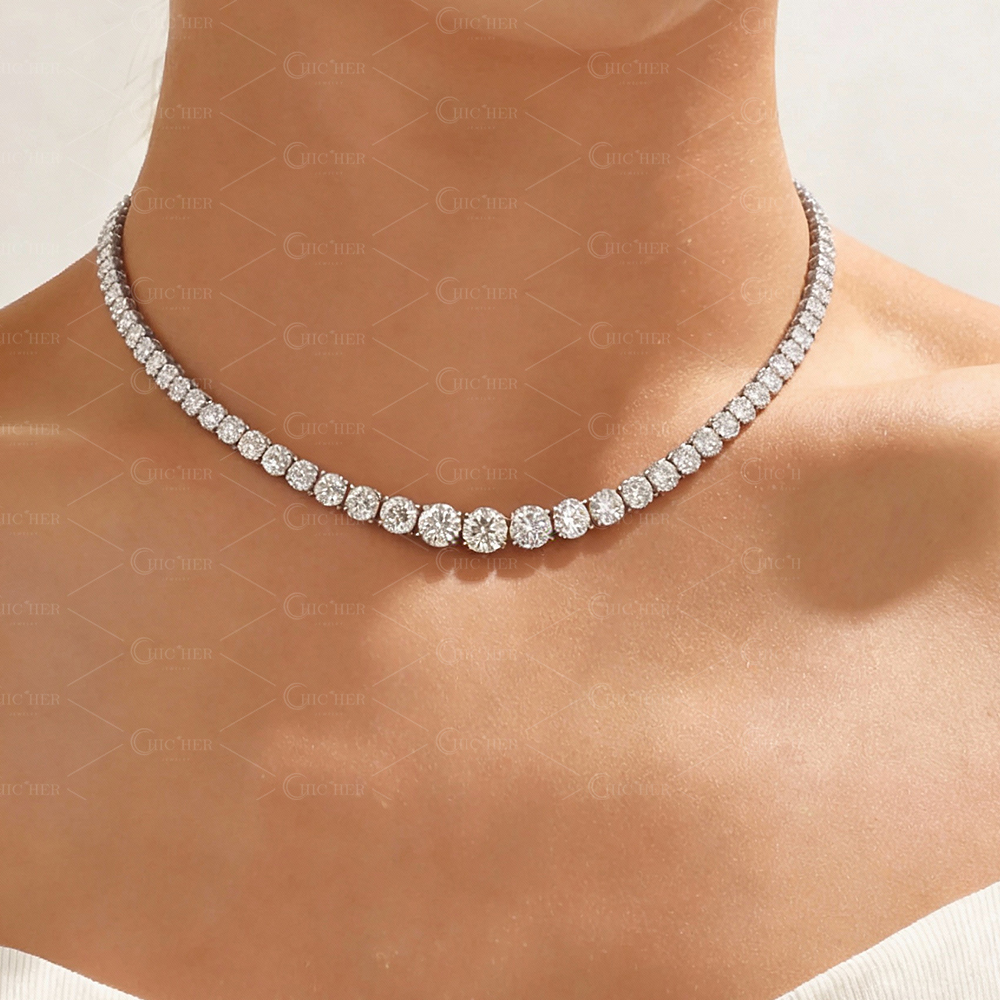 4-prong Setting Round Cut White Sapphire Tennis Necklace