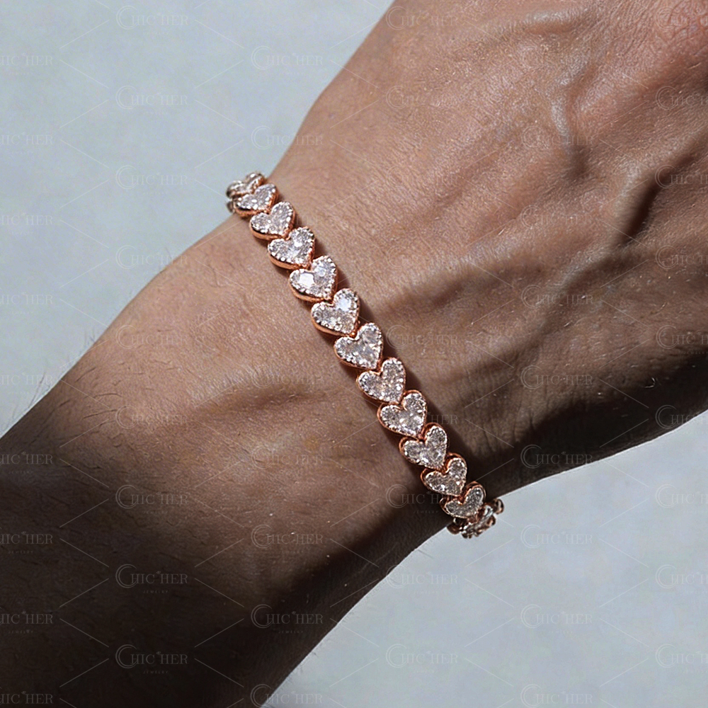 Love Heart White Sapphire Men's Wrist Chain Bracelet