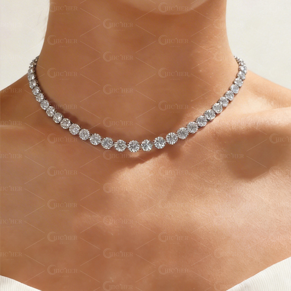 Round Cut White Sapphire Tennis Necklace Choker
