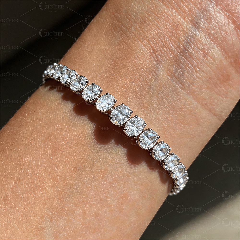 Oval Cut White Sapphire Tennis Chain Bracelet