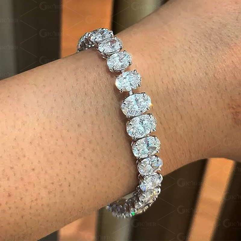 Oval Cut White Sapphire Tennis Chain Bracelet